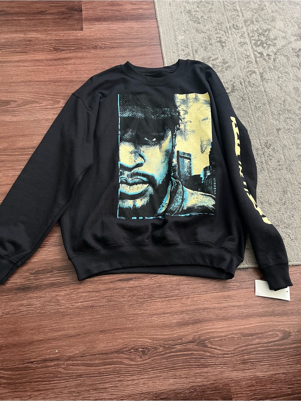 MAD Engine Black Crewneck Sweatshirt with Blue & Yellow Graphic